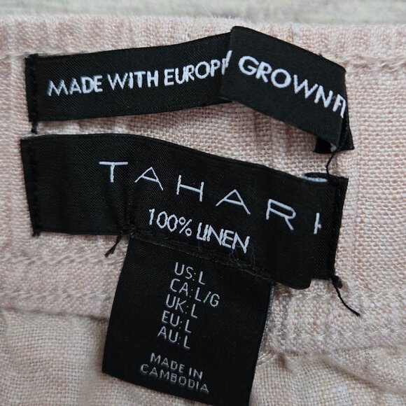 Tahari 100% Linen Pants Women's European Flax Beige Summer Beach Resort Size L - Picture 6 of 8